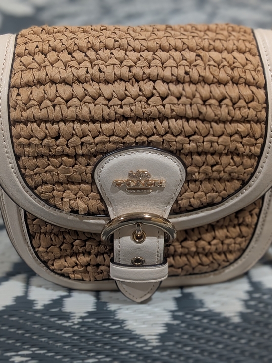 Coach Handbags - Coach CA547 Kleo Shoulder Bag 17 Natural Straw & White Leather Crossbody - GUC